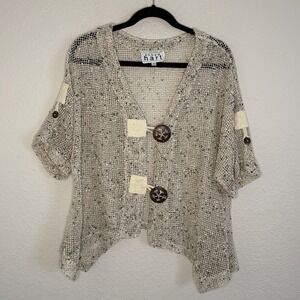 Womens Medium Open Knit Kimono Sleeve Lagenlook Artsy Fisherman Eclectic Coastal